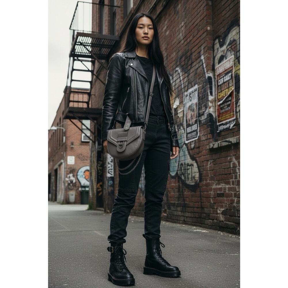 Rebecca‎ Minkoff Leather Flap Saddle Crossbody Bag Gray Edgy Chic Minimalist